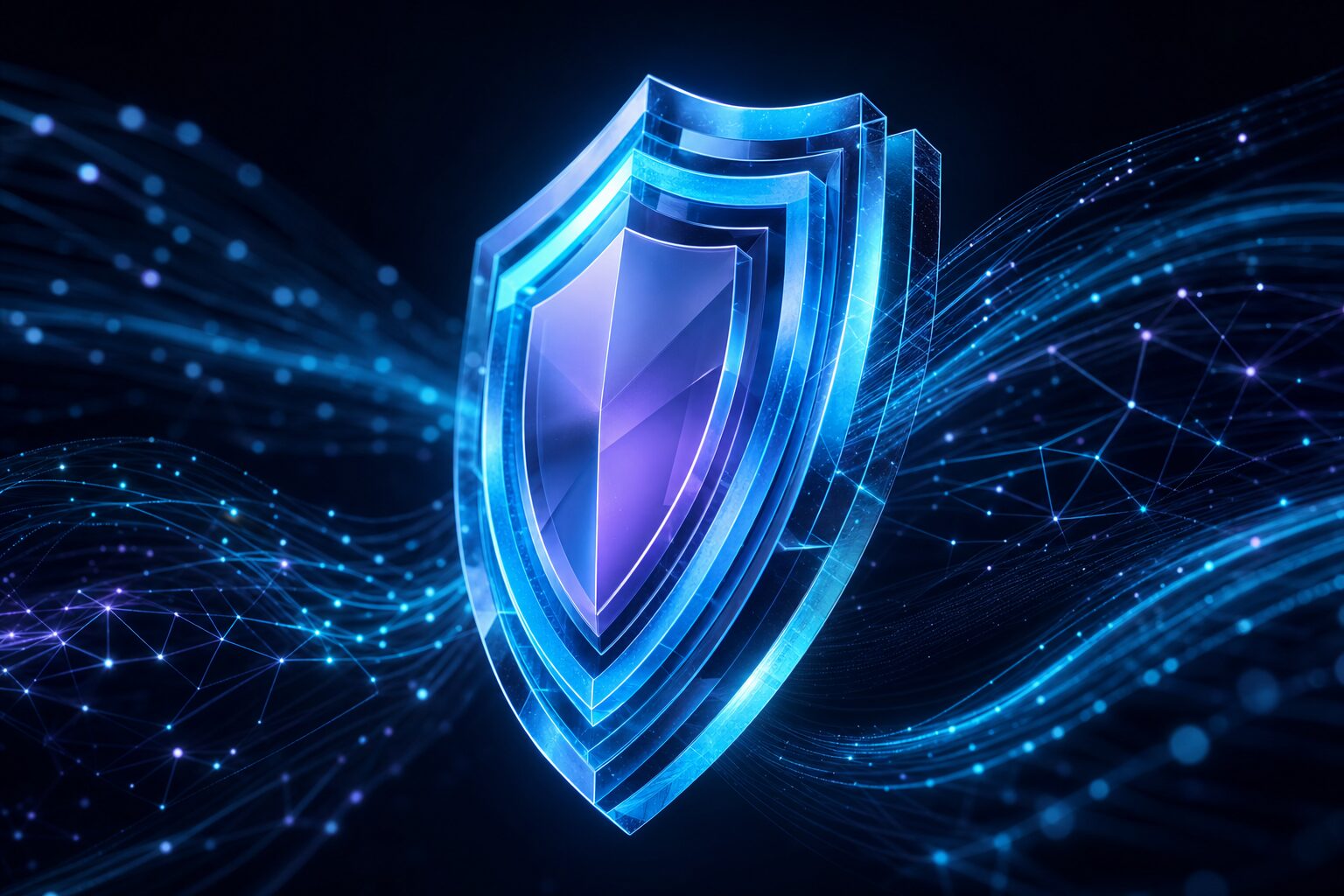 Glowing crystalline shield representing layered Microsoft 365 security